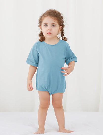 Jimonda Baby Bubble Romper Boy Girl Solid Color T-Shirt Outfits Short Sleeve Bodysuit Organic Cotton 2Pcs