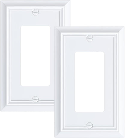 2-Pack Decorator Wall Plate Cover, Pure White Decorative Switch Plates and Outlet Covers, Durable Natural Bamboo Fiber Wall Plates for Electrical Outlets, Receptacle, GFCI Outlet, Dimmer Switch