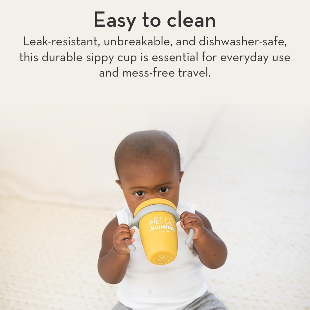 Sippy Cup by Bella Tunno, Silicone Training Cup with Transition Handles for Infants, Toddlers & Kids, Babies 6-12 Months & Toddlers 1-3 Years, Boys & Girls, Hello Sunshine, 8 oz