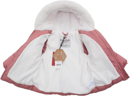 Rokka&Rolla Baby Girls' Water-Resistant Puffer Jacket Hooded Winter Coat with Soft Mini Fur Lining for Newborn Infant Toddler