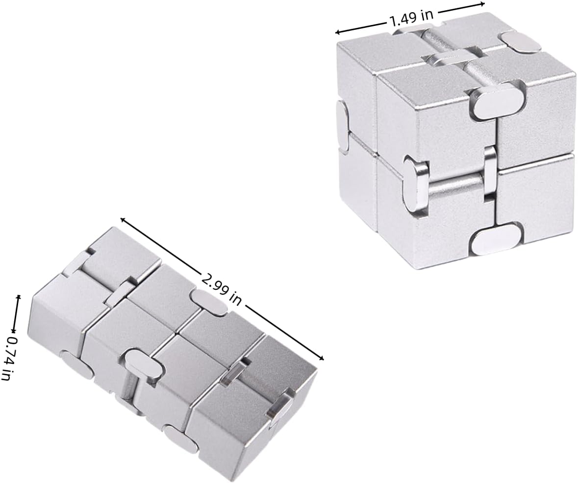 Metal Infinity Cube Fidget Toy - Aluminum Alloy Anti-Stress and Anxiety Finger Flip Cube for Adults, Men, and Women, Ideal Desk Toy for Work or Home - Infinity Cube Desk Toy (Black)