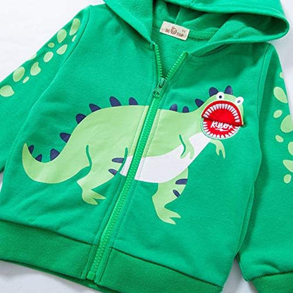 Toddler Boys Full Zip Dinosaur Hoodies Comfortable Sweatshirt