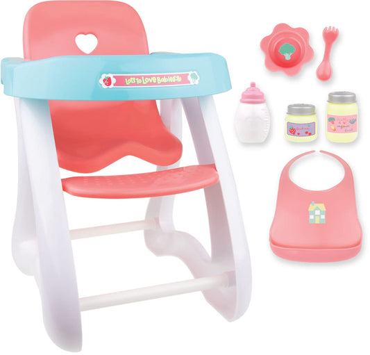 JC Toys - Doll High Chair | Fits Dolls up to 17" | Easy to Clean | Simple Assembly | 7 Piece Play