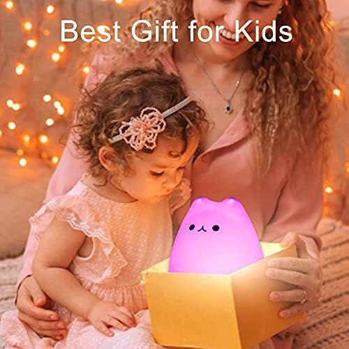 ZKLiLi Cute Cat Lamp, Night Light for Girls Bedroom, Kitty Lamp Birthday Gifts for Kids Baby Toddler Teen Portable Silicone Kawaii Nightlight Nursery Room Decor (Battery Cat)