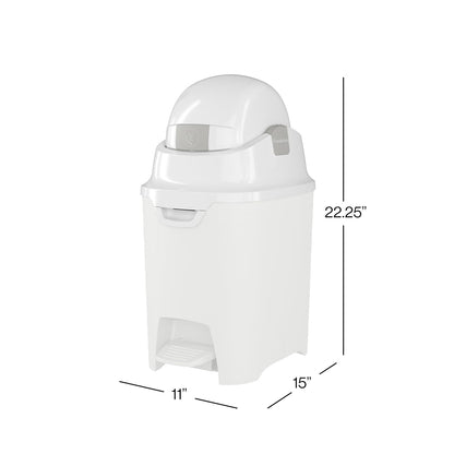 Foundations Mini Hands-Free Diaper Pail with Airtight Lid - Durable & Odorless Diaper Disposal, Large Capacity, Holds up to 30 Newborn Diapers, Refill with Any Bags - White