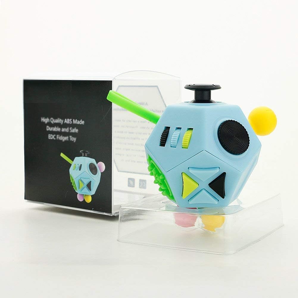 12 Sided Cube Toys,Fidget Toys Relief Stress and Anxiety Depression Anti for Kids and Adults with ADD, ADHD, OCD, Autism(Blue & Mix Colors B3)