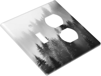 Foggy Forest Natural Scenery Retro Tree Pine Wallplates 1 Toggle 1 Duplex Switch Plate Electrical GFCI Faceplate Decorative Light Switch Covers for Bed Room Living Room Decor