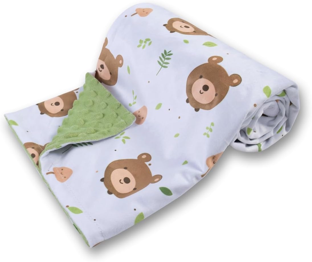 Baby Blanket for Boys Girls Soft Minky with Double Layer Dotted Backing, Cartoon Printed 30 x 40 Inch Toddler Blanket (Little Bear)