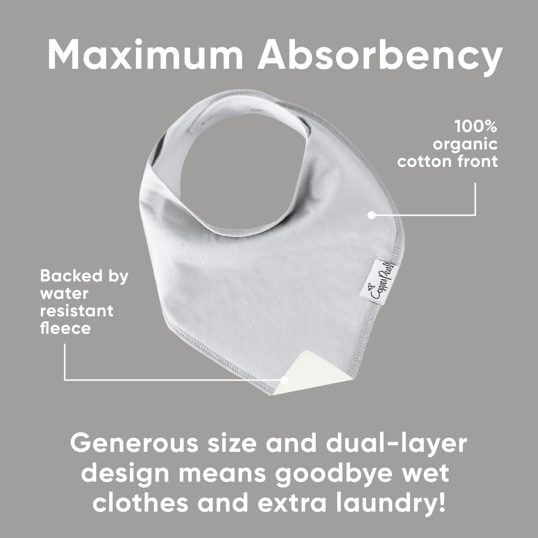 Copper Pearl 4 Pack Soft Cotton Baby Bibs for Drooling and Teething, Absorbent Drool Bibs for Baby Girl and Boy, Adjustable to Fit Newborns to Toddlers (Gray Basics)
