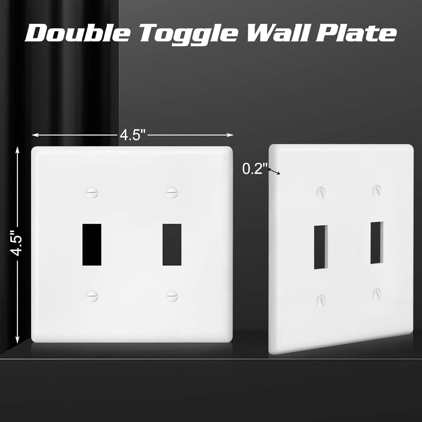 Decorator Wall Plate Double Toggle Light Switch Plate Outlet Cover,Unbreakable Polycarbonate Thermoplastic, White (4-Pack, Double Toggle-White)
