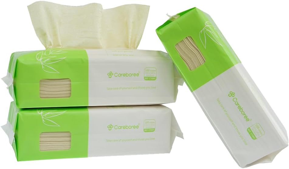 300 Count Careboree Unbleached Baby Dry Wipes Dry Unscented Multi-Purpose Cotton Tissue