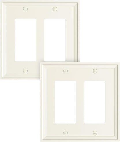 2-Pack Double Decorator Outlet Cover Plate, Light Almond Modern Decorative Switch Plates and Outlet Covers, Natural Bamboo Fiber Wall Plates for Electrical Outlets