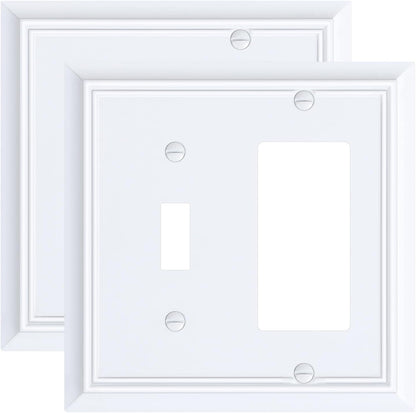 2-Pack Combo Toggle/Decorator Light Switch Cover Plate, Pure White Decorative Electrical Outlet Covers, Durable Natural Bamboo Fiber Switch Plates and Outlet Covers, Corrosion Resistant