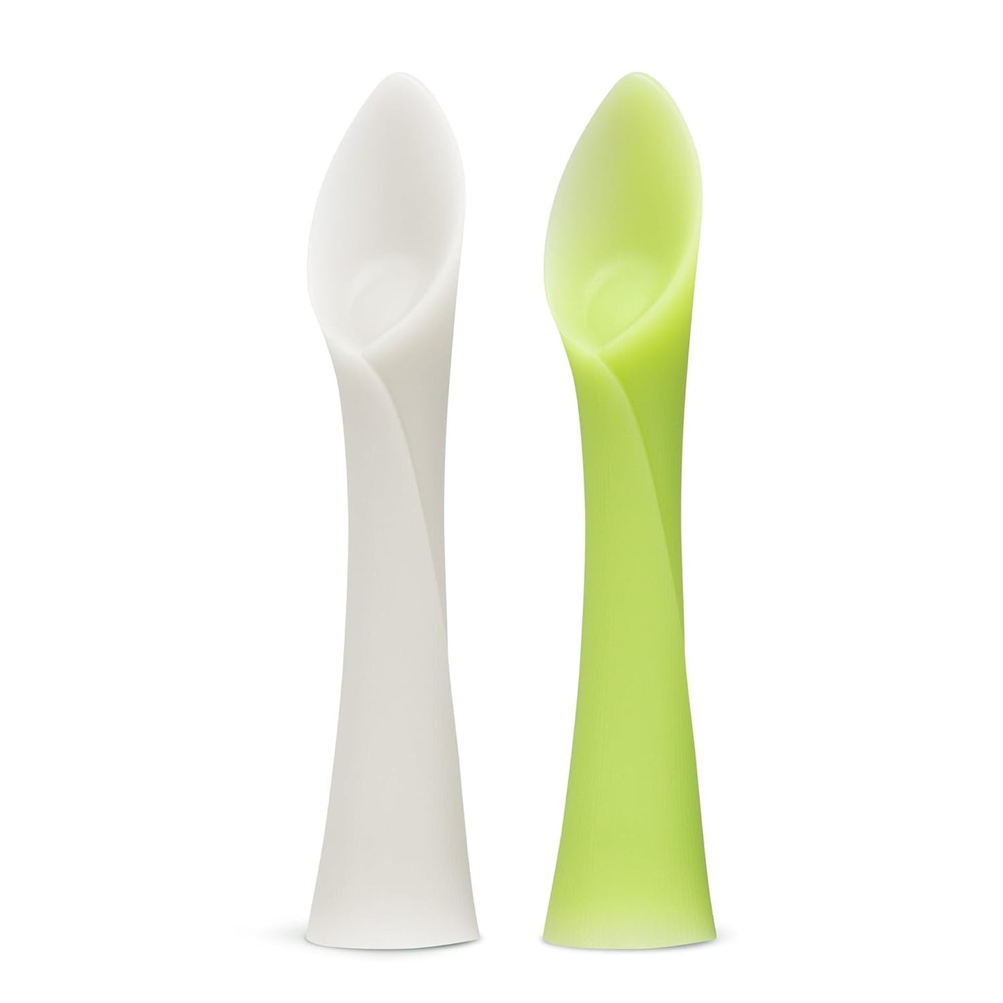 Olababy 100% Silicone Soft-Tip Training Spoon for Baby Led Weaning 2pack (Pearl/Kiwi)