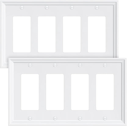 2-Pack Quad Decorator Outlet Cover Plate, White Decorative Switch Plates and Outlet Covers, Natural Bamboo Fiber Wall Plates for Electrical Outlets, Receptacle, GFCI Outlet, Dimmer Switch