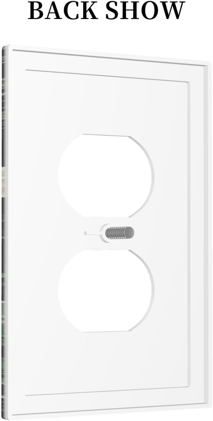 Decorative Outlet Covers Rustic Green Leaves White Flower 1 Gang Duplex Light Switch Cover Plate Wall Plates for Electrical Outlets Switchplate Faceplate for Country Bedroom Home Decor