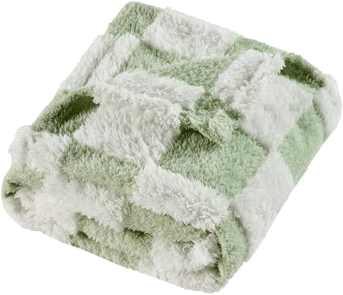 Fleece Baby Blanket for Boys 3D Checkerboard Design, Warm Cozy and Fluffy Infant Newborn Toddler Small Receiving Blankets for Crib Stroller, 30x40 Inches, Green