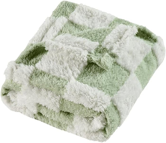 Fleece Baby Blanket for Boys 3D Checkerboard Design, Warm Cozy and Fluffy Infant Newborn Toddler Small Receiving Blankets for Crib Stroller, 30x40 Inches, Green