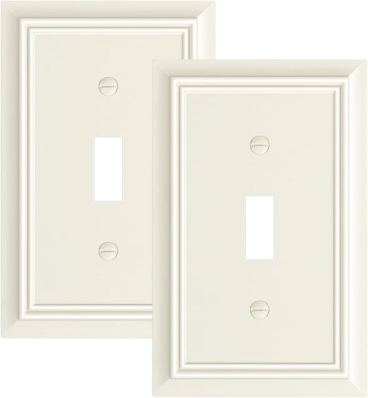 2-Pack Single Toggle Light Switch Cover Plate, Durable Natural Bamboo Fiber Decorative Switch Plate Covers, Light Almond 1 Gang Wall Plate, Corrosion Resistant