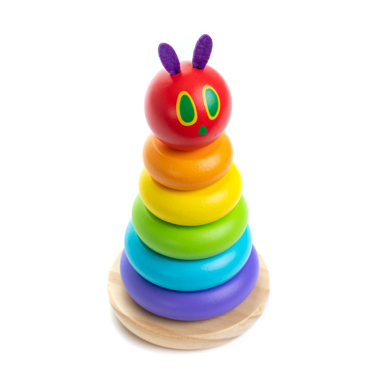 World of Eric Carle, The Very Hungry Caterpillar Wooden Stacker with Colorful Rainbow Rings, 7 Inch