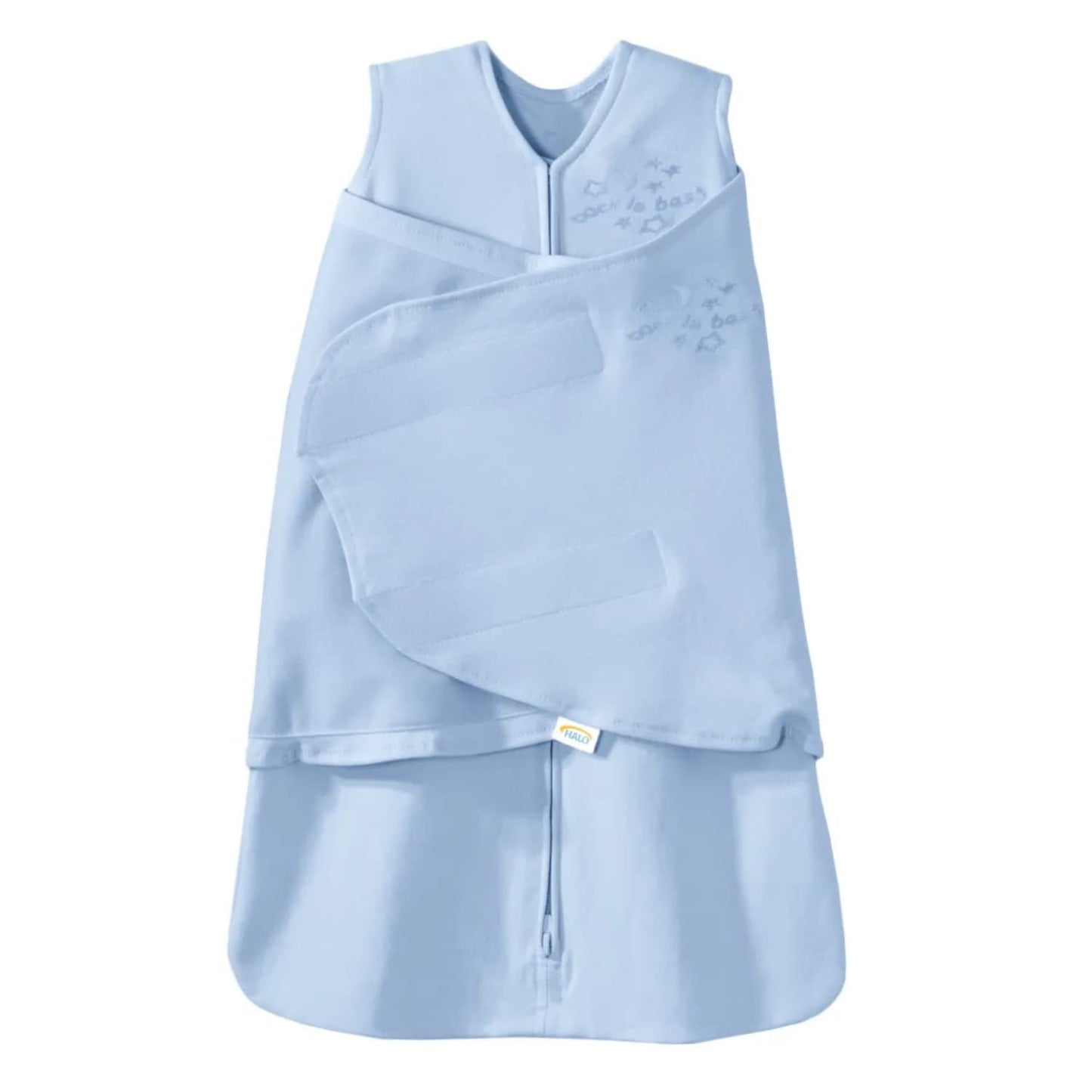 HALO 100% Cotton Sleepsack Swaddle, 3-Way Adjustable Wearable Blanket, TOG 1.5, Baby Blue, Newborn