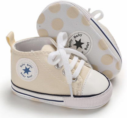 Unisex Baby Girls Boys Canvas High-top Shoes, Newborn Infant Anti-Slip Soft Sole Frist Walking Breathable Sneakers