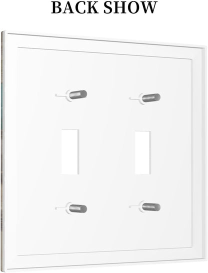 Decorative Switch Plates Vintage Wood Brown Turquoise Splicing 2 Gang Double Toggle Outlet Light Switch Cover Wall Plate Electrical Faceplate For Farmhouse Cabin Decor