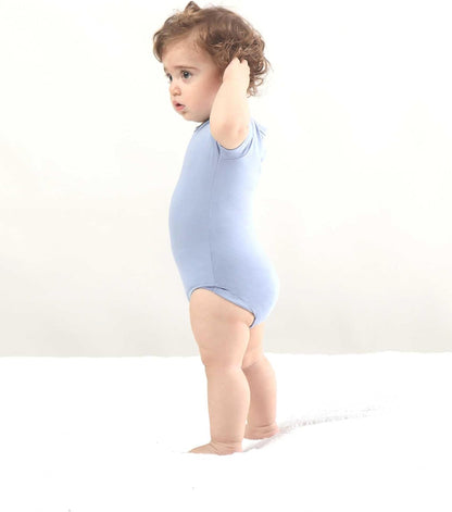 Baby Short Sleeve Solid Bodysuit - Super Soft Rayon made from Bamboo - Newborn Infant Toddler Boy Girl - 5-Pack