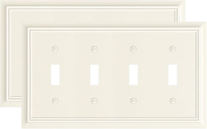 2-Pack Quad Toggle Light Switch Cover Plate, Almond Decorative Switch Plate Covers, Natural Bamboo Fiber 4 Gang Wall Plate for Toggle Light Switch and Rotary Dimmer Switch