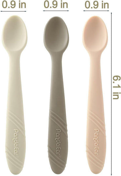 PandaEar 7 Pack Silicone Baby Feeding Spoons, First Stage Training Spoon Infant Utensils Feeding Supplies, BPA Free Gum-Friendly Soft Tip Baby Led Weaning Spoon