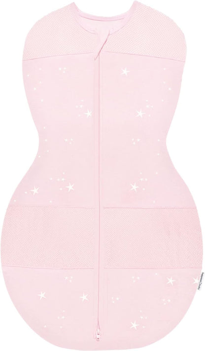 Happiest Baby Sleepea 5-Second Swaddle - 100% Organic Cotton Baby Swaddle Blanket - Doctor Designed Promotes Healthy Hip Development (Rose Stars, X-Large)