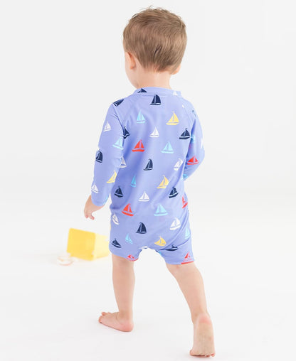 RUGGEDBUTTS Baby/Toddler Boy Swimsuit, One Piece Zipper Rash Guard Sunsuit with UPF 50+ Sun Protection