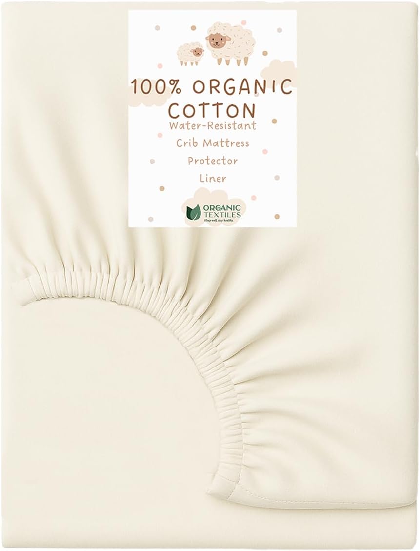 Organic Cotton Crib Mattress Protector - Water Resistant Fitted Sheet Liner Pad, Skin Friendly, Chemical-Free Pure Cotton [GOTS-Certified] for Cradle (36"x18") - Made in USA