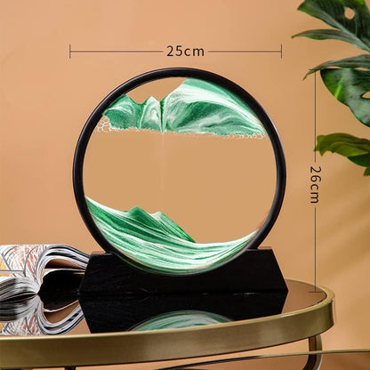 Moving Sand Art Picture in Motion Round Glass 3D Deep Sea Landscape, Dynamic Sand Art Sandscapes, Sensory Relaxing Desktop Table Decor Desk Decor Art Desk (7 inch, Green)