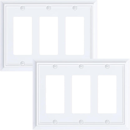 2-Pack Decorative Tripple Decorator Outlet Cover Plate, Durable Natural Bamboo Fiber Pure White Wall Plates for Electrical Outlets, Receptacle, GFCI Outlet, Dimmer Switch, 3-Gang, Corrosion Resistant