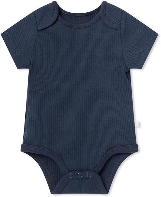MORI Baby Ribbed Short Sleeve Bodysuit with Envelope Neck and Nickel Free Poppers - Unisex Toddler