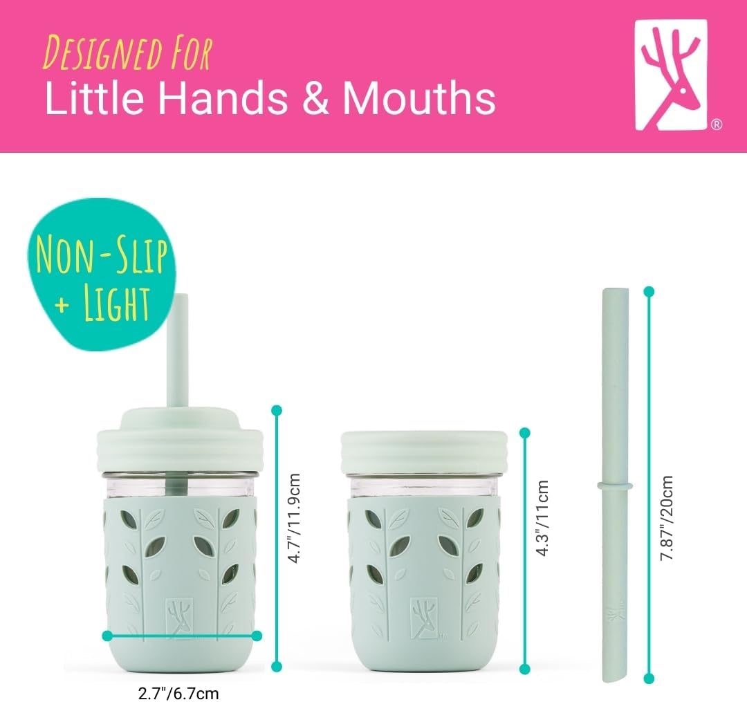Elk and Friends Kids & Toddler Cups | The Original Glass Mason jars 8 oz with Silicone Straws with