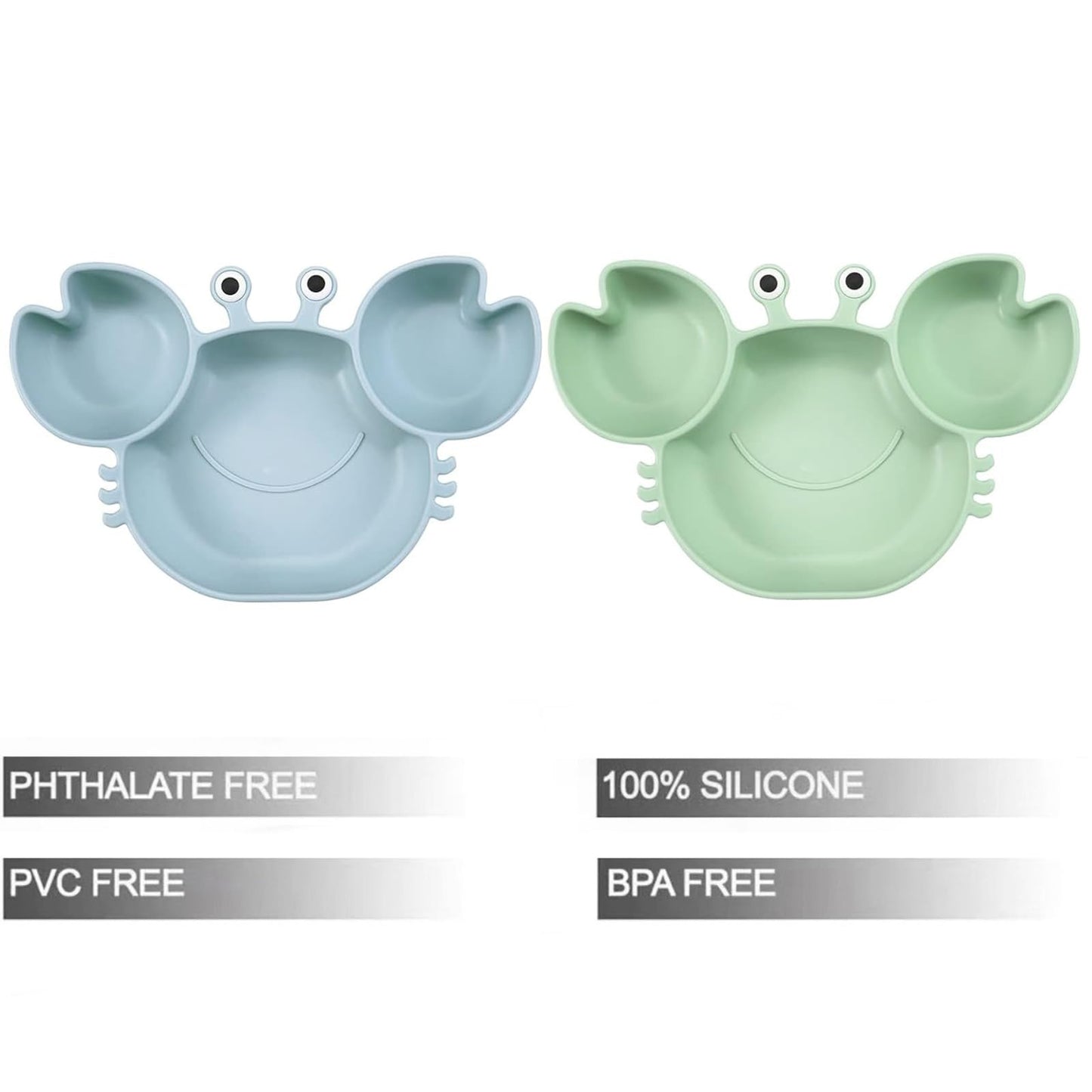 PandaEar 2 Pack Silicone Suction Plate for Baby, Divided Unbreakable Toddler Food Plate with 2 Pack