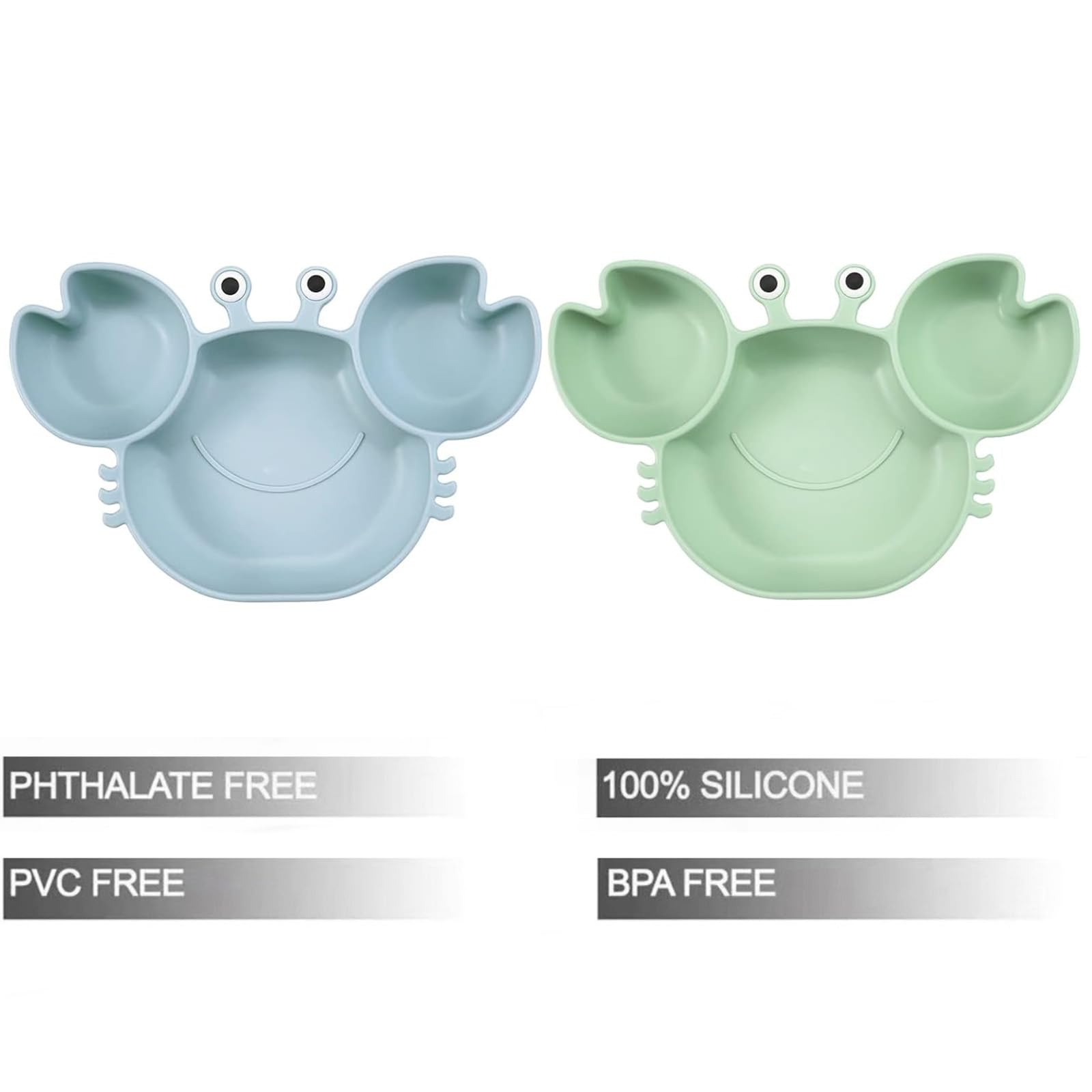 PandaEar 2 Pack Silicone Suction Plate for Baby, Divided Unbreakable Toddler Food Plate with 2 Pack