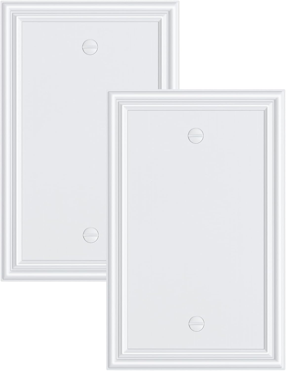 2-Pack Single Blank Wall Plates, Durable Solid Zinc Alloy Blank Outlet Covers, Decorative Pure White Wall Plate Cover for Unused Outlets/Switches, Corrosion Resistant