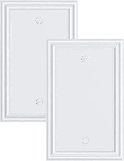 2-Pack Single Blank Wall Plates, Durable Solid Zinc Alloy Blank Outlet Covers, Decorative Pure White Wall Plate Cover for Unused Outlets/Switches, Corrosion Resistant
