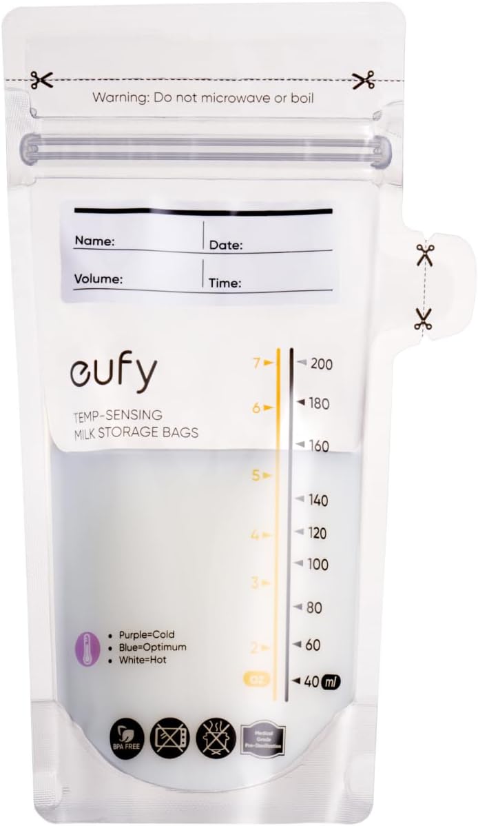 eufy Breast Milk Storage Bag with Temperature Sensing Color Change, Milk Storing Bags for