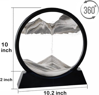 Moving Sand Art Picture in Motion Round Glass 3D Deep Sea Landscape, Dynamic Sand Art Sandscapes, Sensory Relaxing Desktop Table Decor Desk Decor Art Desk (12 inch, Black)