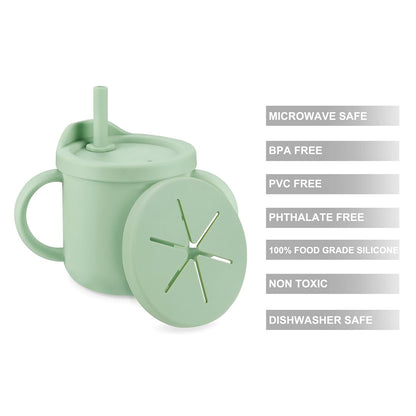 PandaEar 2 Pack Silicone Baby Straw & Snack Cup with 2 Spoons 2 Forks, Dual-Purpose Toddler