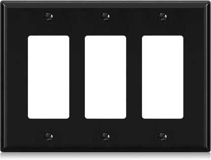 ELEGRP 3-Gang Decorative Wall Plates, Mid-Size 4.88" H x 6.75" L Unbreakable Thermoplastic Faceplate Cover for Decorator Receptacle Outlet Switch, UL Listed (1 Pack, Glossy Black)