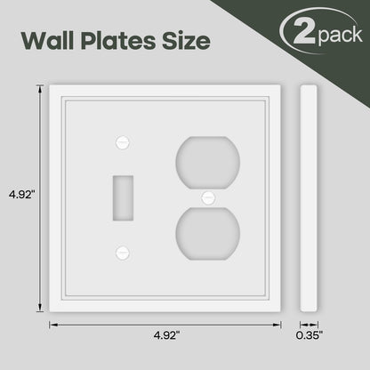 Toggle/Duplex Combo Light Switch Cover Plate White Classic Decorative Switch Plates Cover 2 Gang