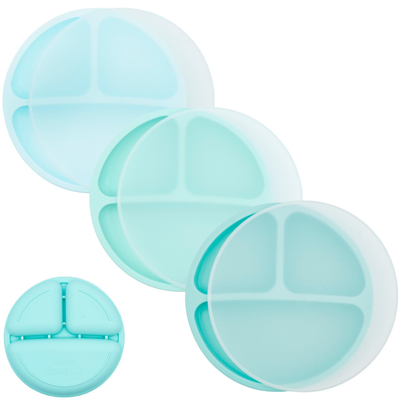 WeeSprout Silicone Divided Plates (With Lids), 100% Food Grade Silicone Divided Plates for Toddlers & Kids, Dishwasher & Microwave Safe