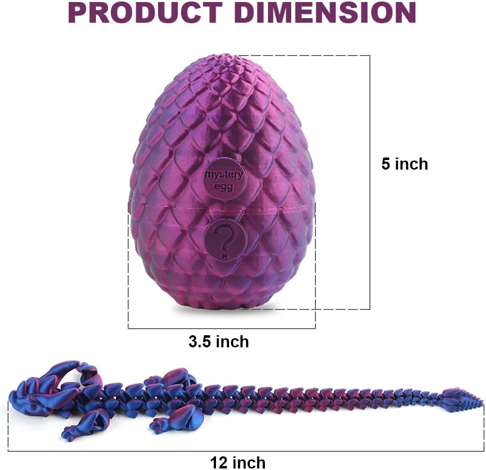 STONESTAR 3D Printed Dragon Fidget Toys, 12" Full Articulated Dragon in Mystery Egg, Home Office Decor Executive Desk Toys Xmas/Easter Gift for Dragon Lovers (Laser Purple)