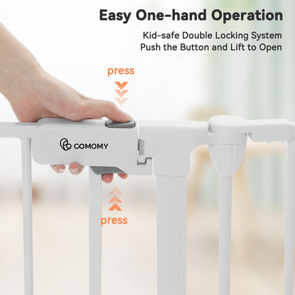 COMOMY 150" Extra Wide Baby Gate With Door - Auto Close Fence Play Area for House Doorways, Fireplace - Walk Through Pet Gate, Hardware Mounted, 6-Panels (30" Tall, White)
