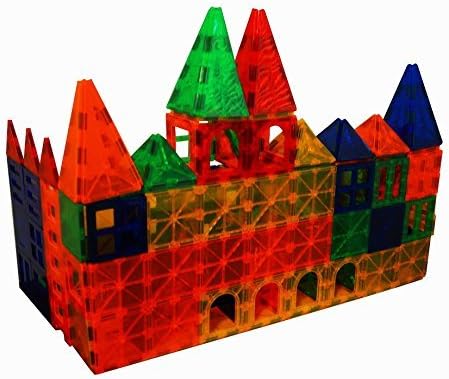 Magnet Tiles - Clear Magnetic 3D Building Blocks - Educational Toys, Games, Activities, Puzzles - Creativity, Motor Skills, Learning Shapes - Plastic Storage Bin, 2 Car Base - 186 Pieces